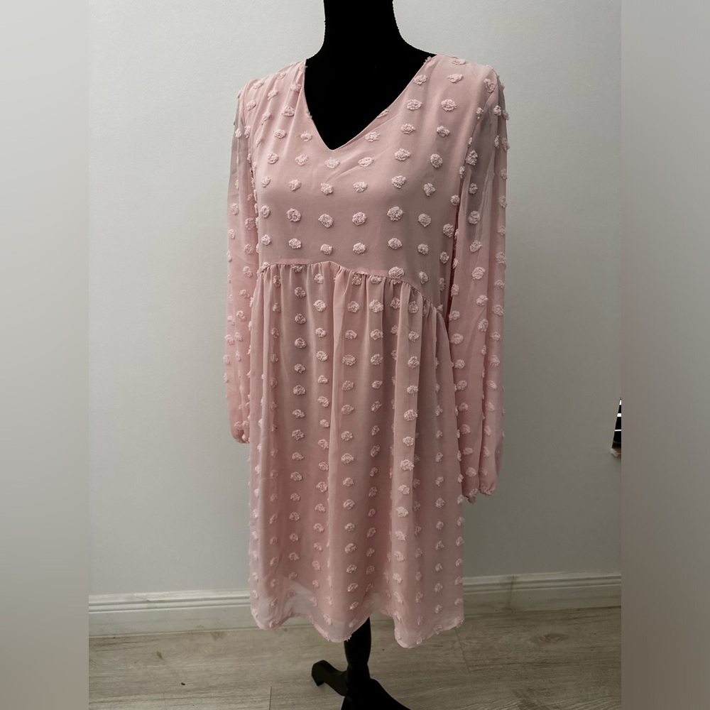 Pink Pleated Bishop Sleeve Sundress